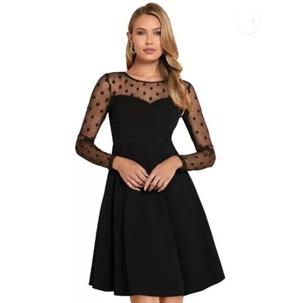 Women's Attractive Bold Black Dress With netted Sleeves