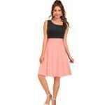 Women's Stylish Fit and Flare Pink, Black Dress