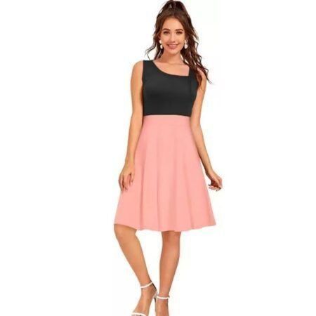 Women's Stylish Fit and Flare Pink, Black Dress