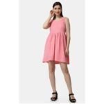 Women's Pink Crepe A-Line Mini Dress