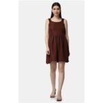 Women's Brown Crepe A-Line Mini Dress