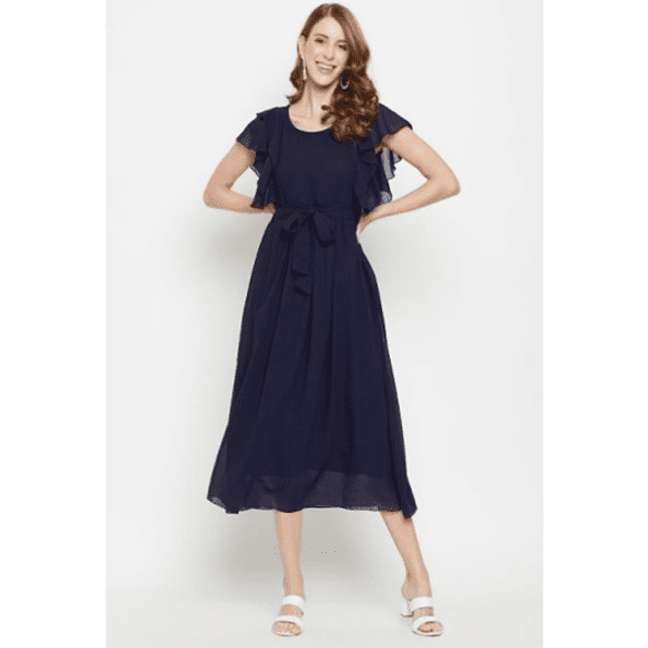 Women's Premium Solid Regular Fit Round Neck Lightweight Dress