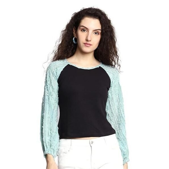 Women's Stylish And Casual Colourblock Round-Neck Top