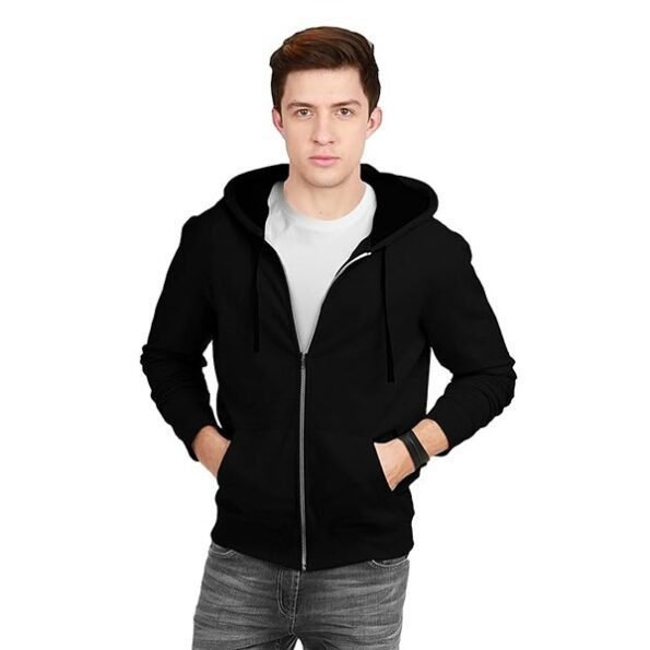 Men's Classy Solid Cotton Blend Hooded Zip Up Hoodie Sweatshirt