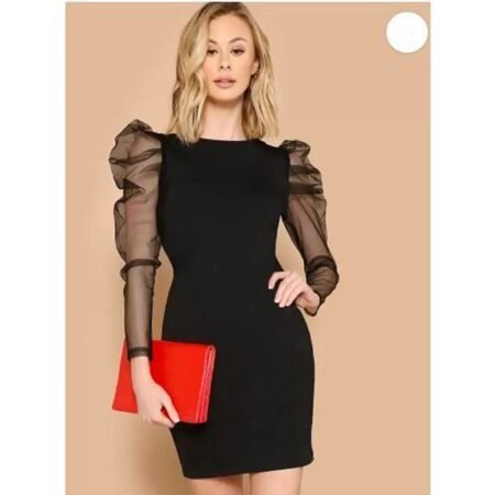 Women's Ribbed Puff Sleeve Dress