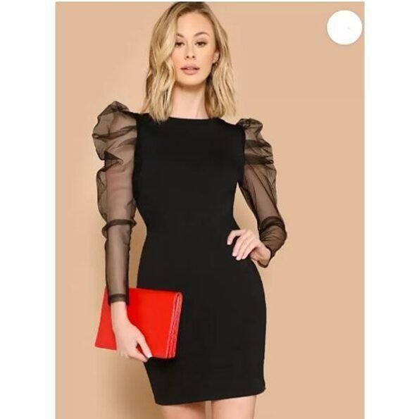 Women's Ribbed Puff Sleeve Dress