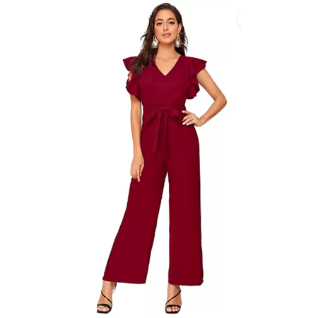 Women's Stylish Layered Ruffle Cap Sleeve Jumpsuit Pant