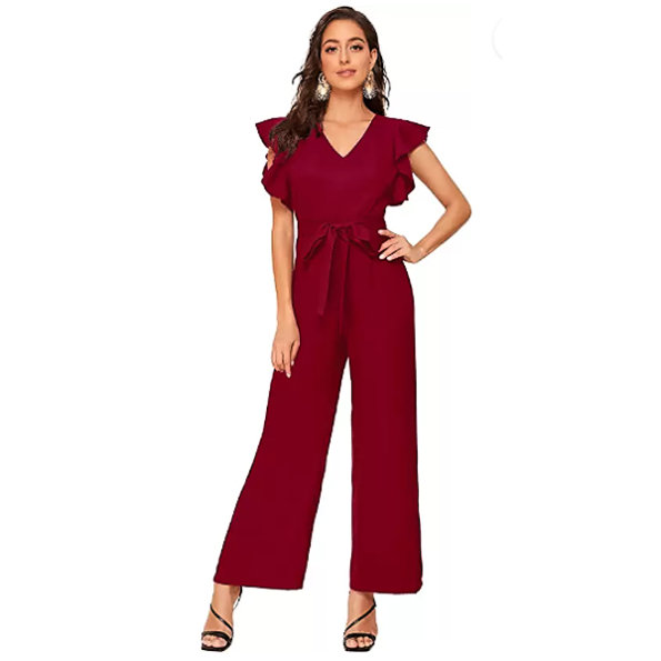 Women's Stylish Layered Ruffle Cap Sleeve Jumpsuit Pant