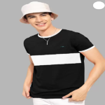 Men's Striped Polo Neck Cotton Blend Black T-Shirt