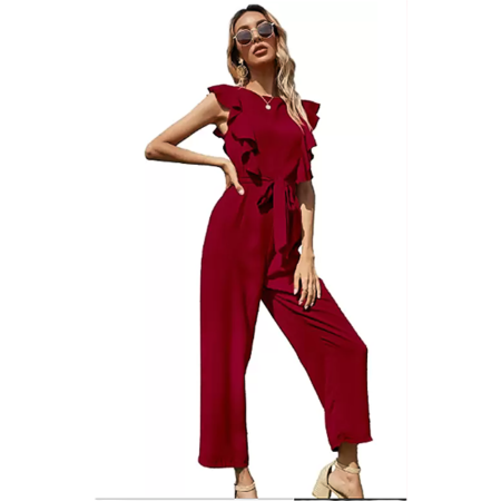 Women's Fancy Layered Ruffle Cap Sleeve Jumpsuit Pant