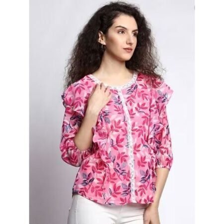 Women's Cool And Casual Floral Print Round-Neck Top