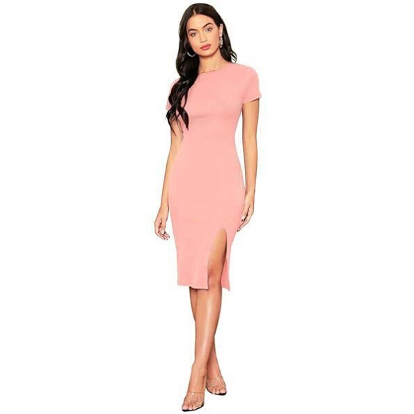 Women's Premium Solid Regular Fit Round Neck Lightweight Dress