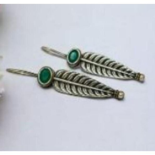 Women’s Green Feather Oxidised Earring