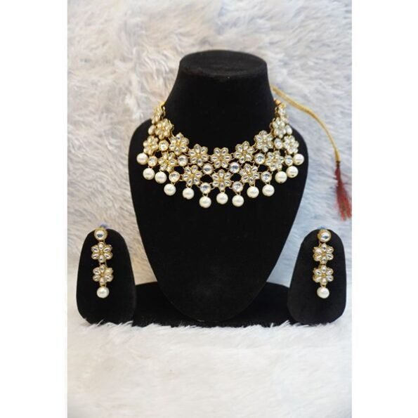 Women White Drop Pearl MeenaKari Jewellery Set