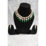 White Polki Kundan & Drop Green Pearl Jewellery Set