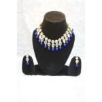 White Polki Kundan & Drop Blue Pearl Jewellery Set