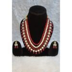 Women Long Red Pearl & Kundan Studded Jewellery Set