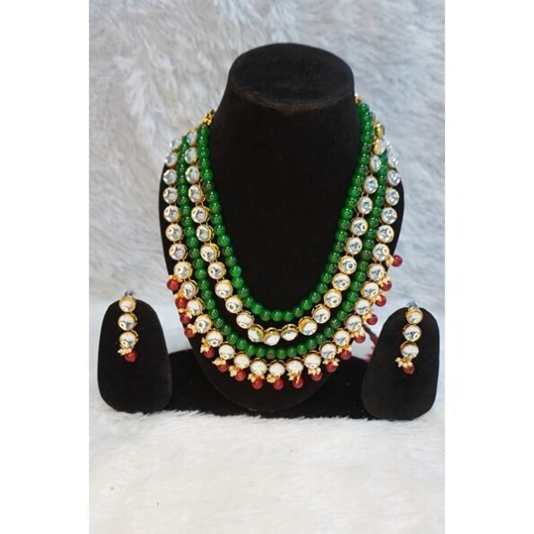 Women Four Layer Long Red & Green Color Jewellery Set