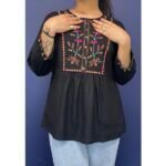 Women's Floral Printed Black Color Short Kurti