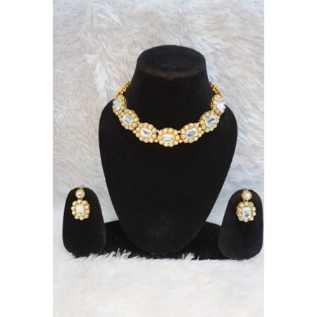 Gold White Stone Embellished Jewellery Set