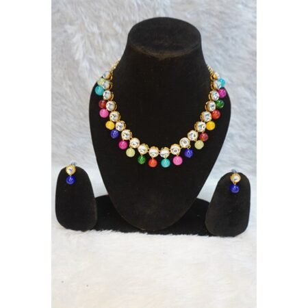 Drop Multi Color Pearl & Kundan Studded Jewellery Set