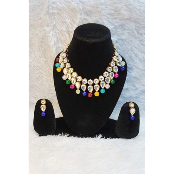 Multicoloured Kundan & Pearl Beaded Jewellery Set