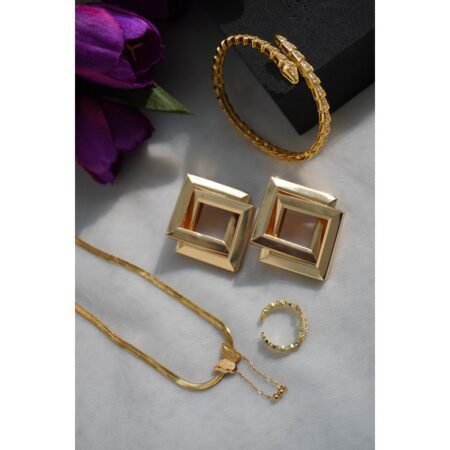 Antique Gold-Plated Combo Set With Bracelet, Earring, Pendant & Finger Ring