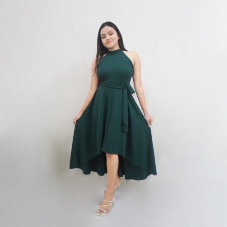 Women's Adorable Long Green Color A-Line Dress