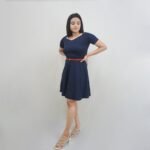 Women's Fashionable Solid Blue Color Dress