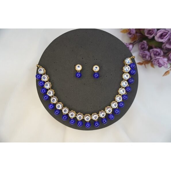 Ethnic Round Kundan Blue Necklace Set