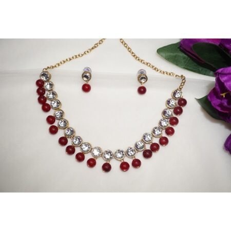 Ethnic Round Kundan Maroon Necklace Set