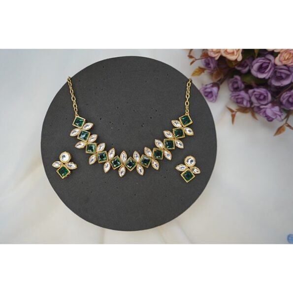 Antique Gold-Plated & Cubic Green Stone Necklace Set