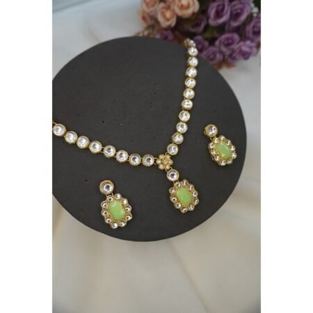 Kundan And Green Stone Necklace Set