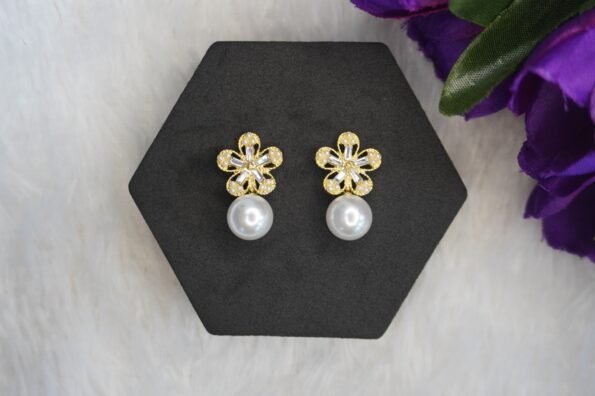 Gold-Plated With Bottom Pearl Studded Earrings