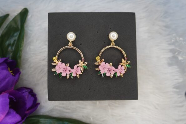 Elegant Gold-Plated With Flowers Design Earrings