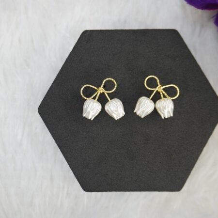 Artificial White Floral Studded Earrings