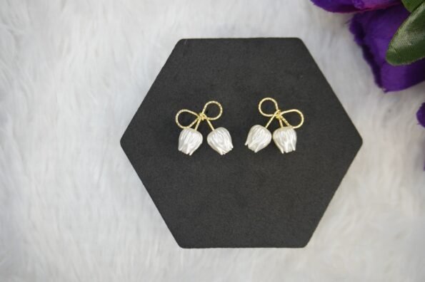 Artificial White Floral Studded Earrings