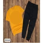 Men's Mustard Color Daily Wear Drop Shoulder T-Shirts & Lower Sets