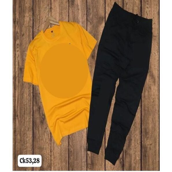 Men's Mustard Color Daily Wear Drop Shoulder T-Shirts & Lower Sets