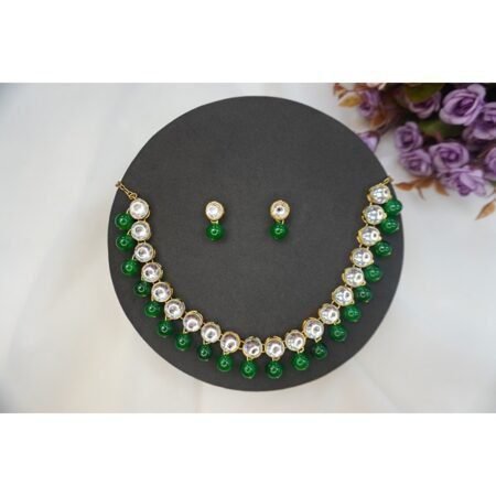 Ethnic Round Kundan Green Necklace Set