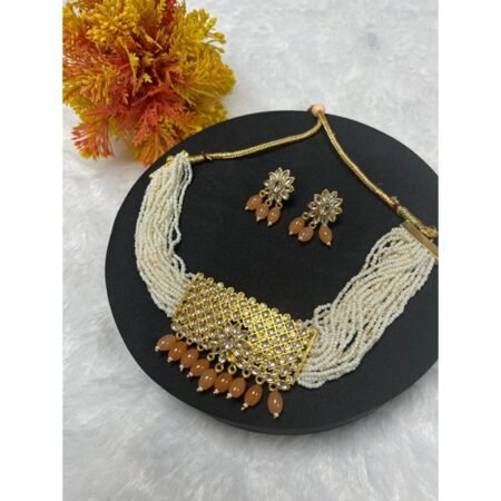 Silver Replica Bollywood Chokar Necklace With Earring