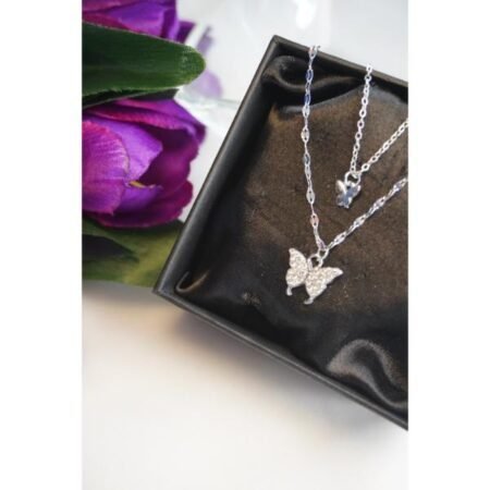 Dual Layer Silver Butterfly Pendant Necklace