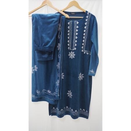 Women Ethnic Blue Velvet Winter Salwar Suit With Dupatta Set