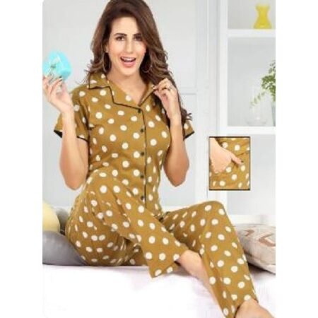 Women's Half Sleeve Solid Dotted Print Night Wears