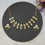 Shine White & Green Studded Stone Jewellery Set