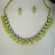 Pista Green Drop Pearl Studded Jewellery Set