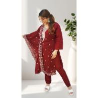 Women Maroon Ethnic Straight Fit Kurtis Set