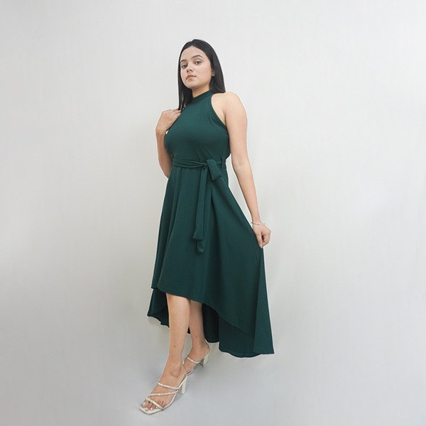 Women’s Adorable Long Green Color A-Line Dress