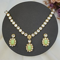 Gold-Plated Studded Mid Green Stone Jewellery Set