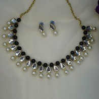 White Drop Pearl & Studded Stone Jewellery Set